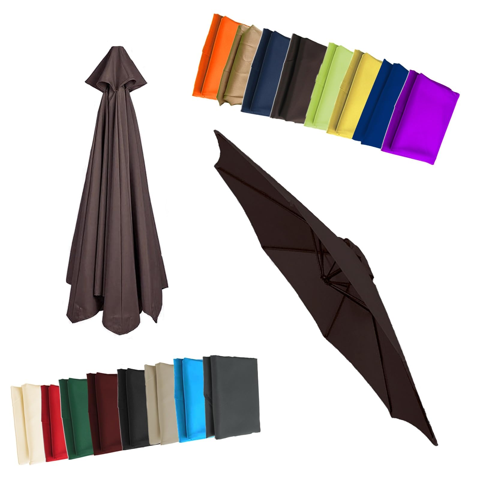 Replacement Parasol Canopy - Cloth For 2/2.3/2.5/2.7/3/3.50m 6/8 Arms Garden Umbrella Replacement Cover Fabric(Coffee,6.5ft (200cm)/8 Ribs)
