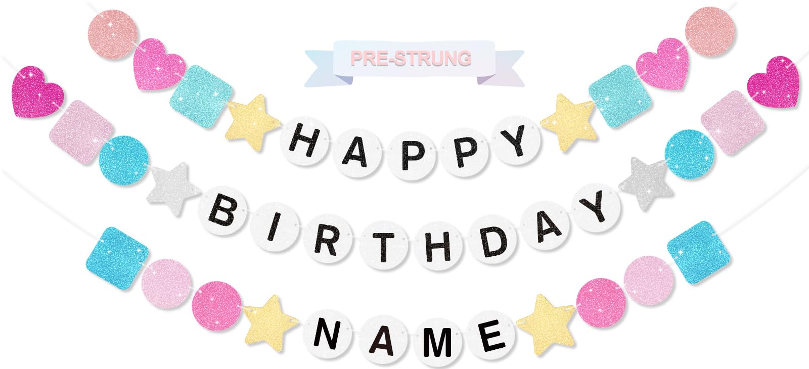 Fttoyoly Pre-Strung Friendship Bracelet Happy Birthday Banner 6.6 ft Glitter Taylor Birthday Banner Decorations, DIY Unique Name, Date Birthday Banner