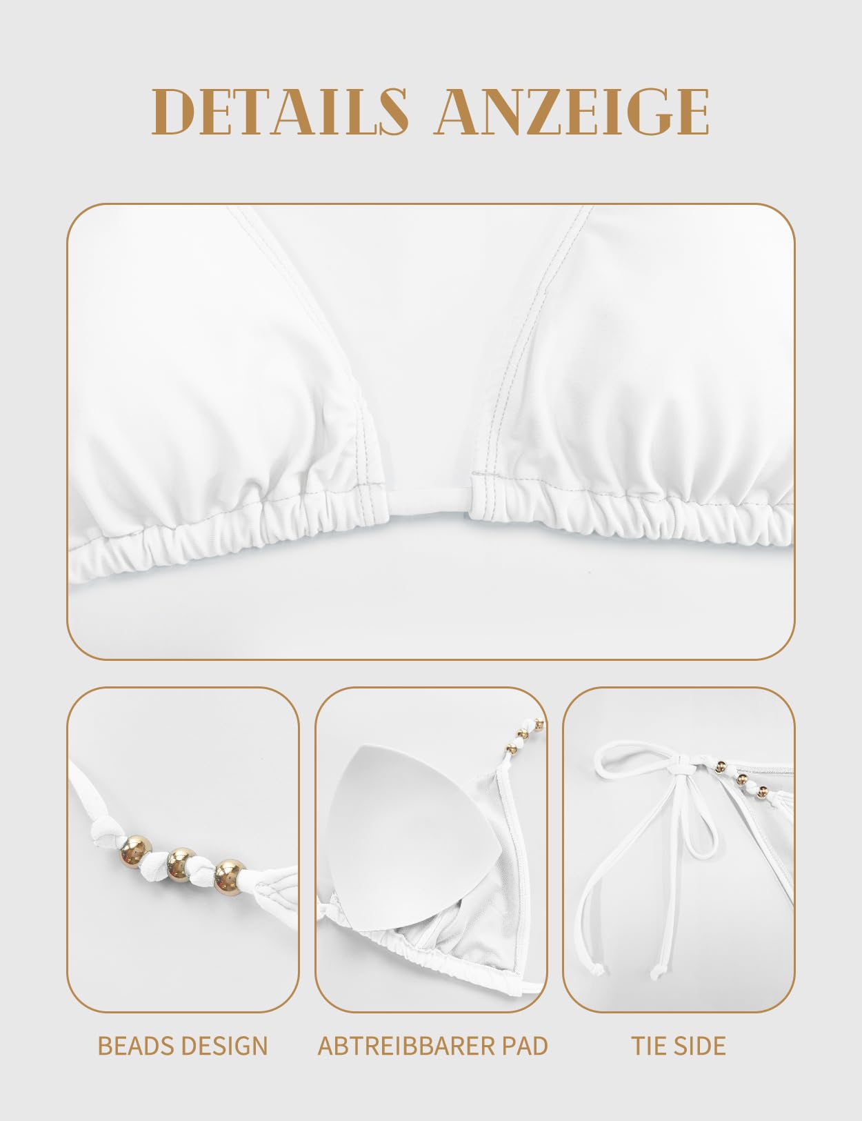 Zilcremo Conjunto de bikini sexy para mujer, cintura baja, triángulo, halter al cuello, traje de baño con cuentas, tanga, traje de baño de dos piezas