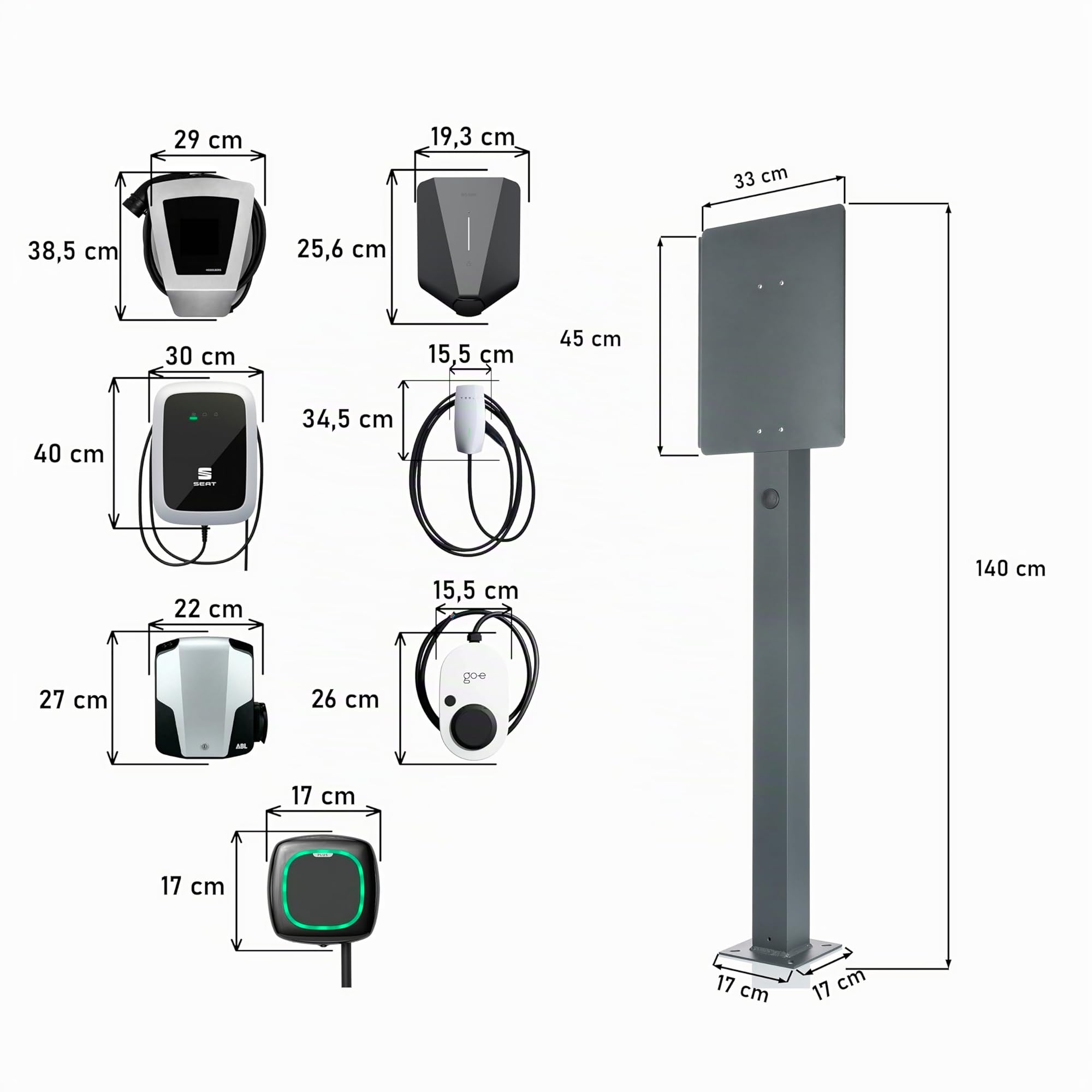Supporto universale di alta qualità per Wallbox in alluminio. Colonna di supporto per stazioni di ricarica per veicoli elettrici