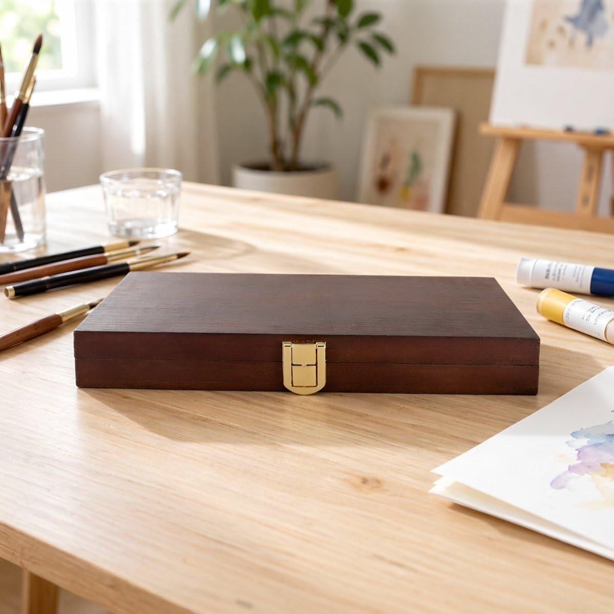 Portable 60 Compartments Wooden Box Palette Paint with Travel