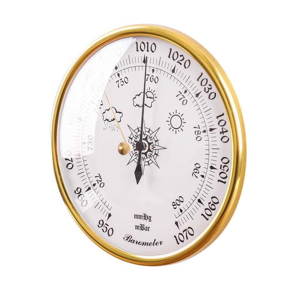 ZALTAS High Precision barometr do domu, barometr wędkarski, barometr bez baterii, 130 mm, termometr zewnętrzny na taras, nadaje się do domu, na zewnątrz, garaż, kolor biały, złoty
