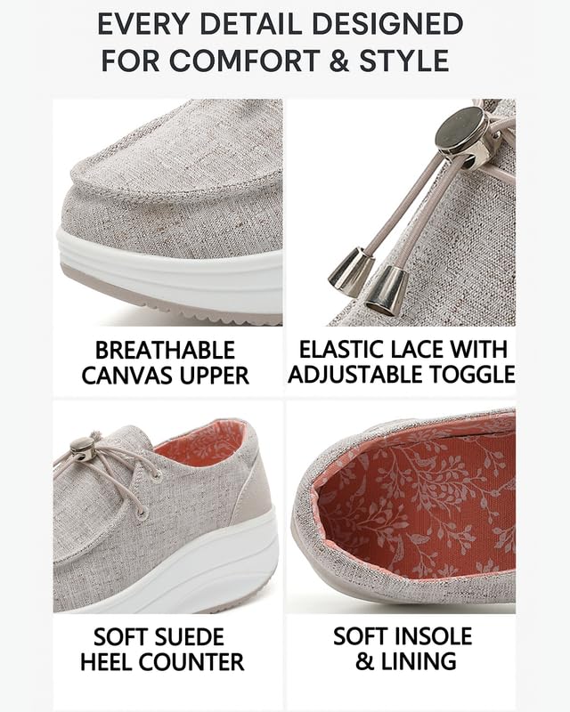 Image of Oude Women's Orthopedic Platform Loafers - 2 Inch Rocker Sole Boat Shoes with Arch Support, Comfortable Slip-Ons for Walking, Work, Nurses, Standing All Day