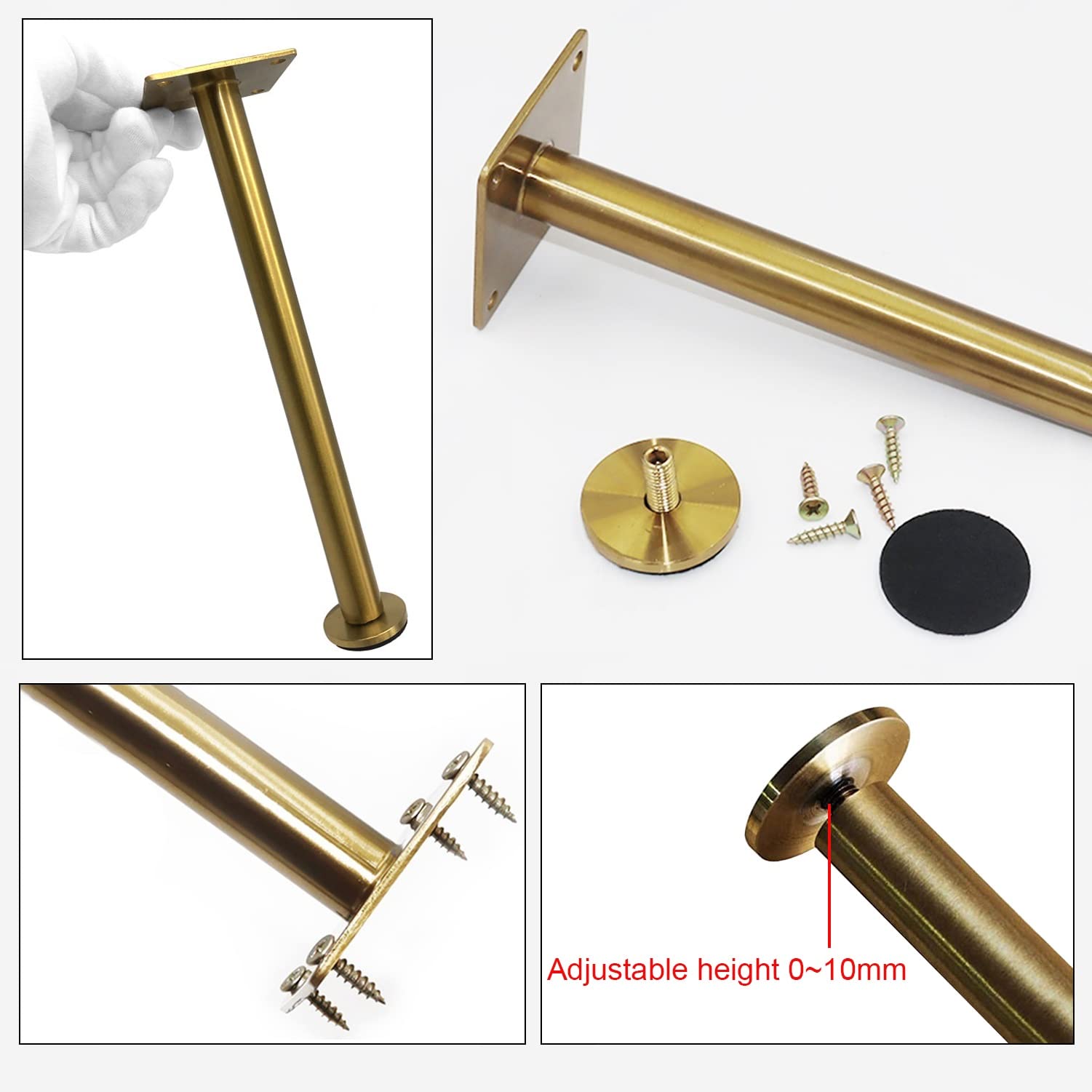 Gambe per mobili Regolabili - 2/4 Pezzi, Gambe per Tavolo in Metallo Moderne, Piedini di Supporto per mobili in Acciaio Inossidabile, per Mobile da Bagno, Mobile TV, oro-42 cm-4 Pezzi