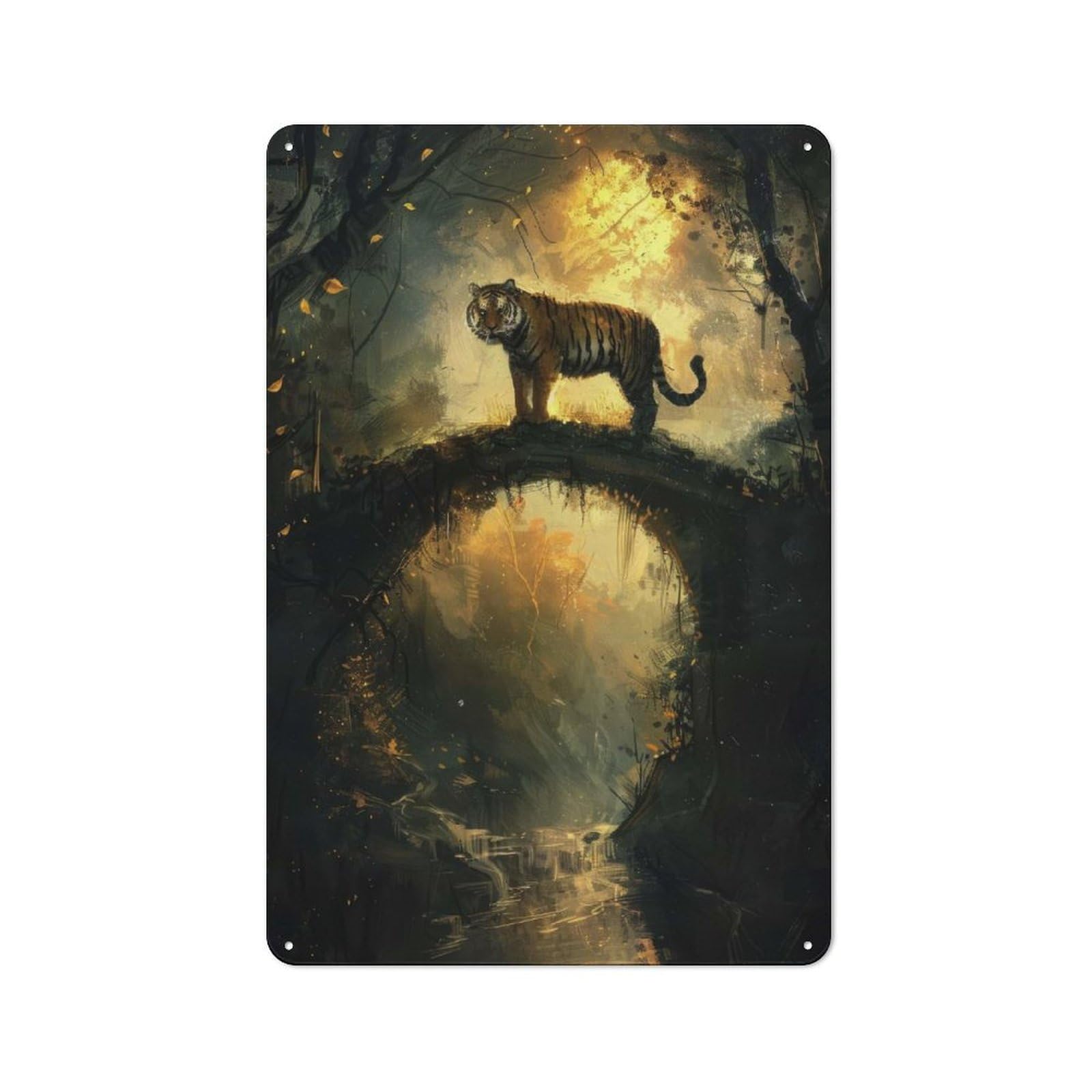 Junmoney Tiger On A Bridge Metal Plaque 30X20cm With For Garage Wall, Retro Decor, Housewarming Present For People Styling Garage