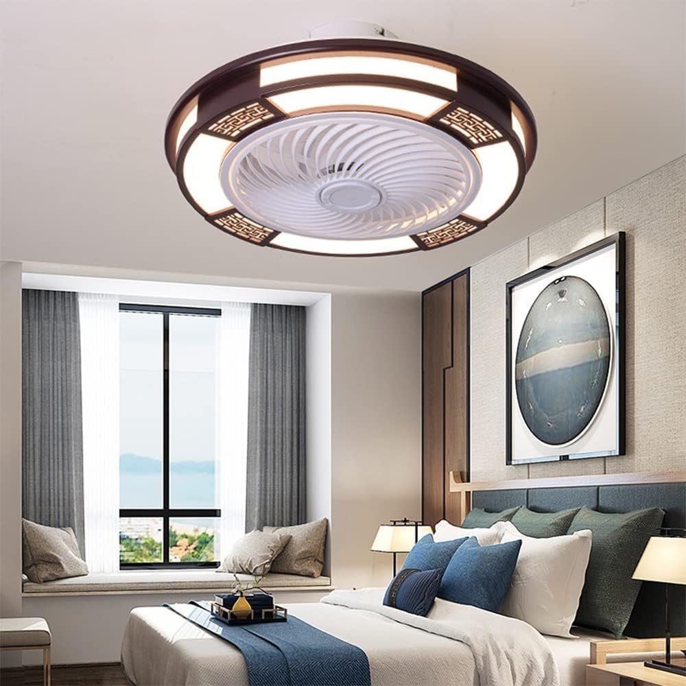 HXYSXHJUO Ceiling fan light LED Retro Illuminated Remote Control Dimmable for Bedroom/Living Room/Room 50CM (Brown)