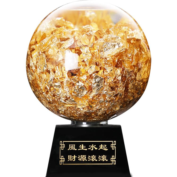 水晶金箔钱袋聚宝盆 jubaopen 摆件桌面摆件客厅家用摆设水晶金箔球 Home Decorations, Feng Shui Decorations Bring Good Luck, Fortune ，hangingornament