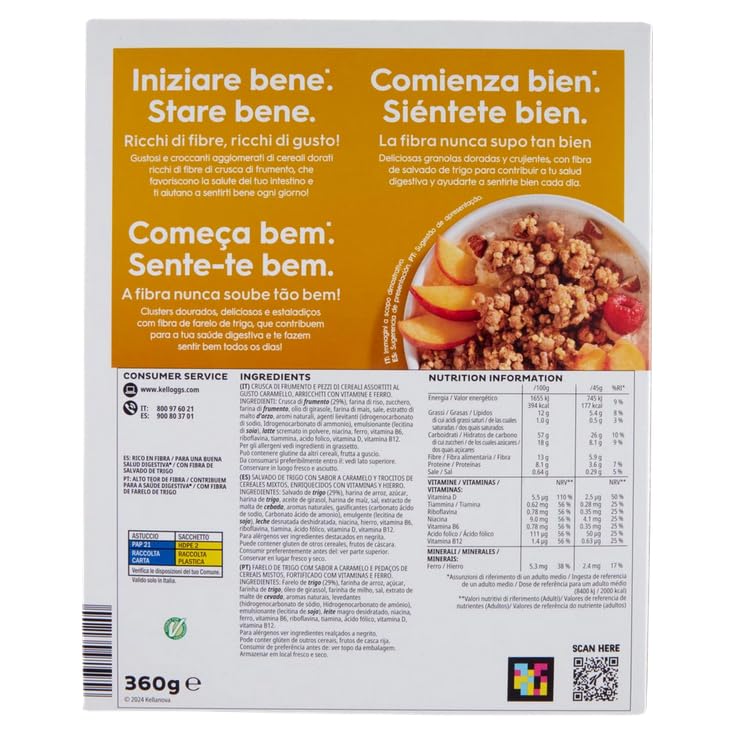 3X Special K Fibre Cereali Croccanti Dorati al gusto di Caramello con Crusca di Frumento 360g