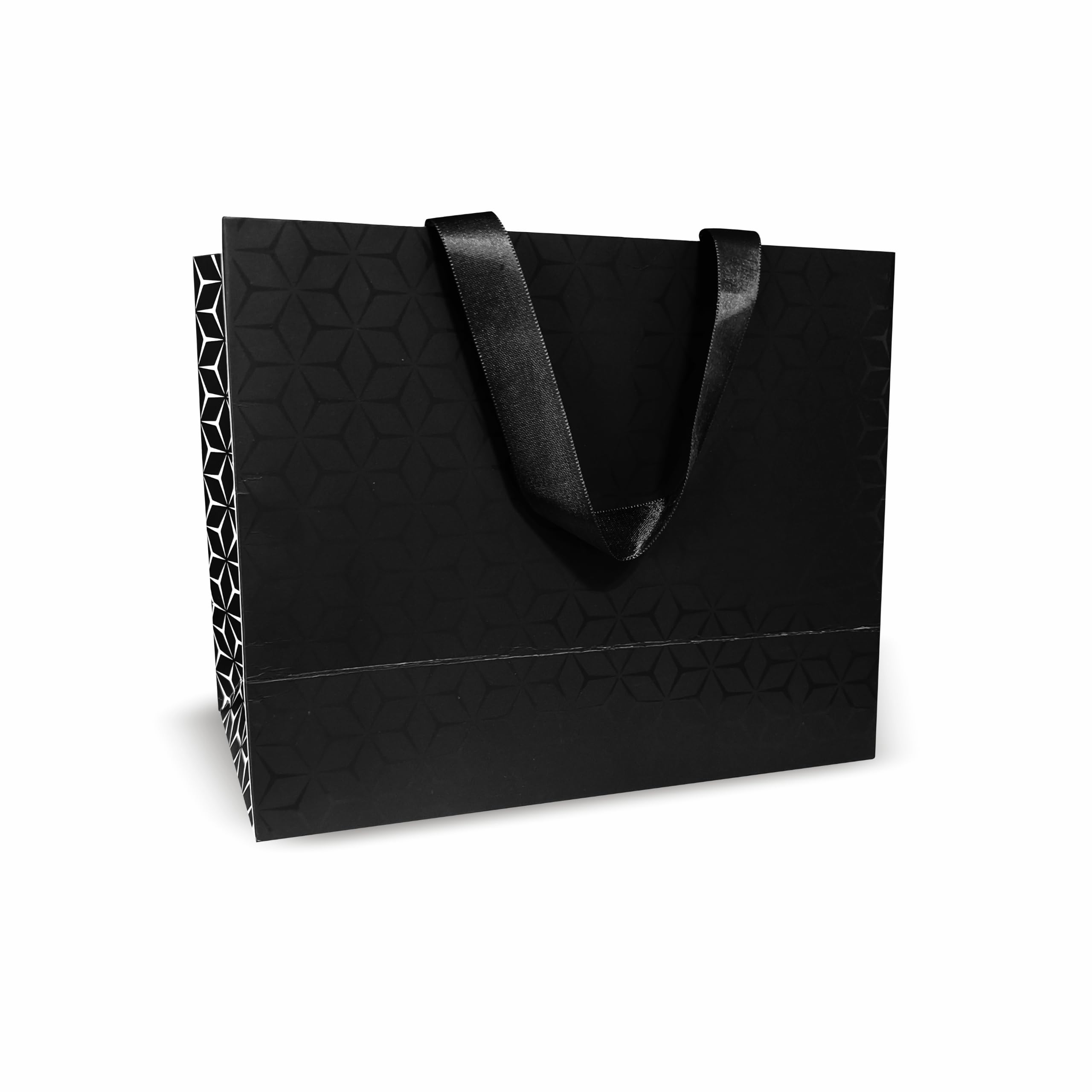 VESTTA -ELEGANCE REDEFINED Large Gift Bags, 13 (L) x 5.5 (B) x 10 (H) Inches, Premium Black with Satin Ribbon Handles, Matt Finish with Gloss Spot UV, Pack of 5, for All Celebrations-image-5