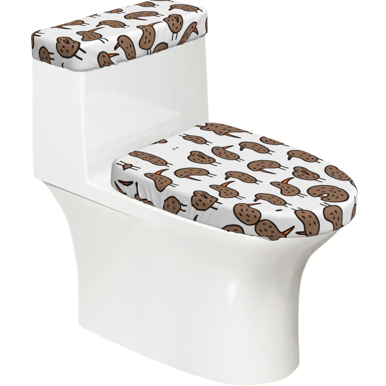 Kiwi Birds Cute Printed Toilet Tank and Lid Cover Set of 2 for Most Bathrooms, Fits Elongated Round Toilets