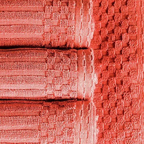 Superior Cotton 6-Piece Solid And Ribbed Towel Set, Face Towels 13” X 13”, Hand Towels 16” X 28”, Bath Towels 27” X 54”, Coral #TOP2