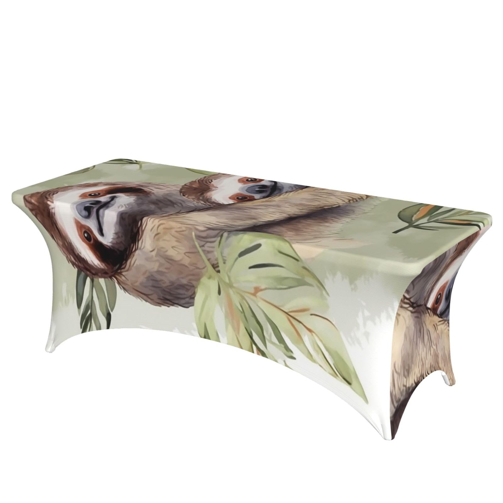 DWVTSLH 6FT Spandex Table Covers for Rectangle Tables, Wrinkle Resistant Stretch Tablecloths, Ultimate Fitted Watercolor Sloth Table Cloth for Party, Wedding, Banquet