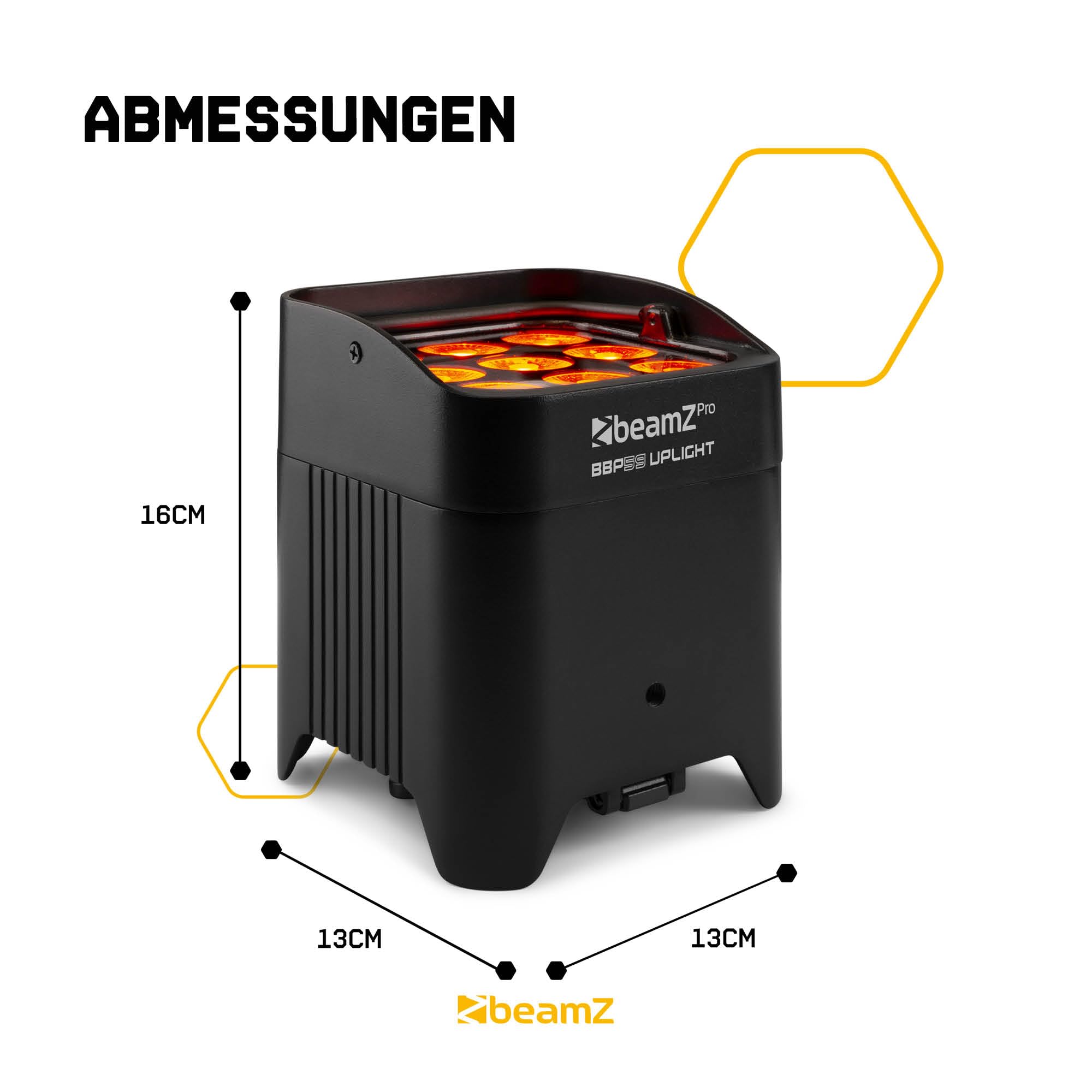 BeamZ Pro BBP59 - Wetterfestes Akku Uplight, 6er Set, 9x12W RGBWA-UV LED, WDMX - Kabelloser Partylicht Strahler für Events Outdoor, DMX Spot Akku Bodenstrahler, LED PAR, Musikgesteuert