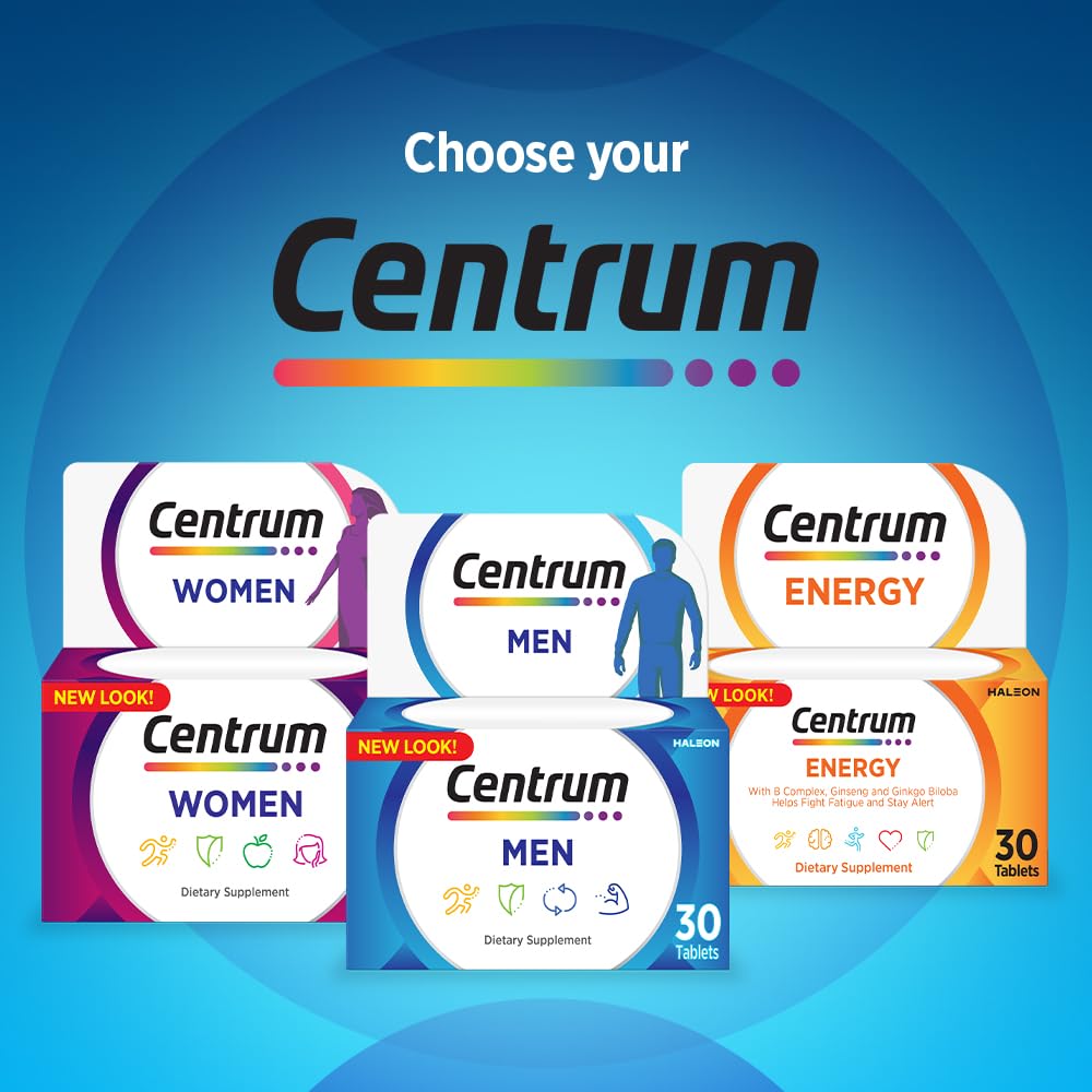 Centrum Men Multivitamin 30 Tablets - One-Month Complete Daily Vitamins & Minerals for Men with Nutrients Supporting Energy, Muscle Function and Immune Health - Handy Monthly Pack