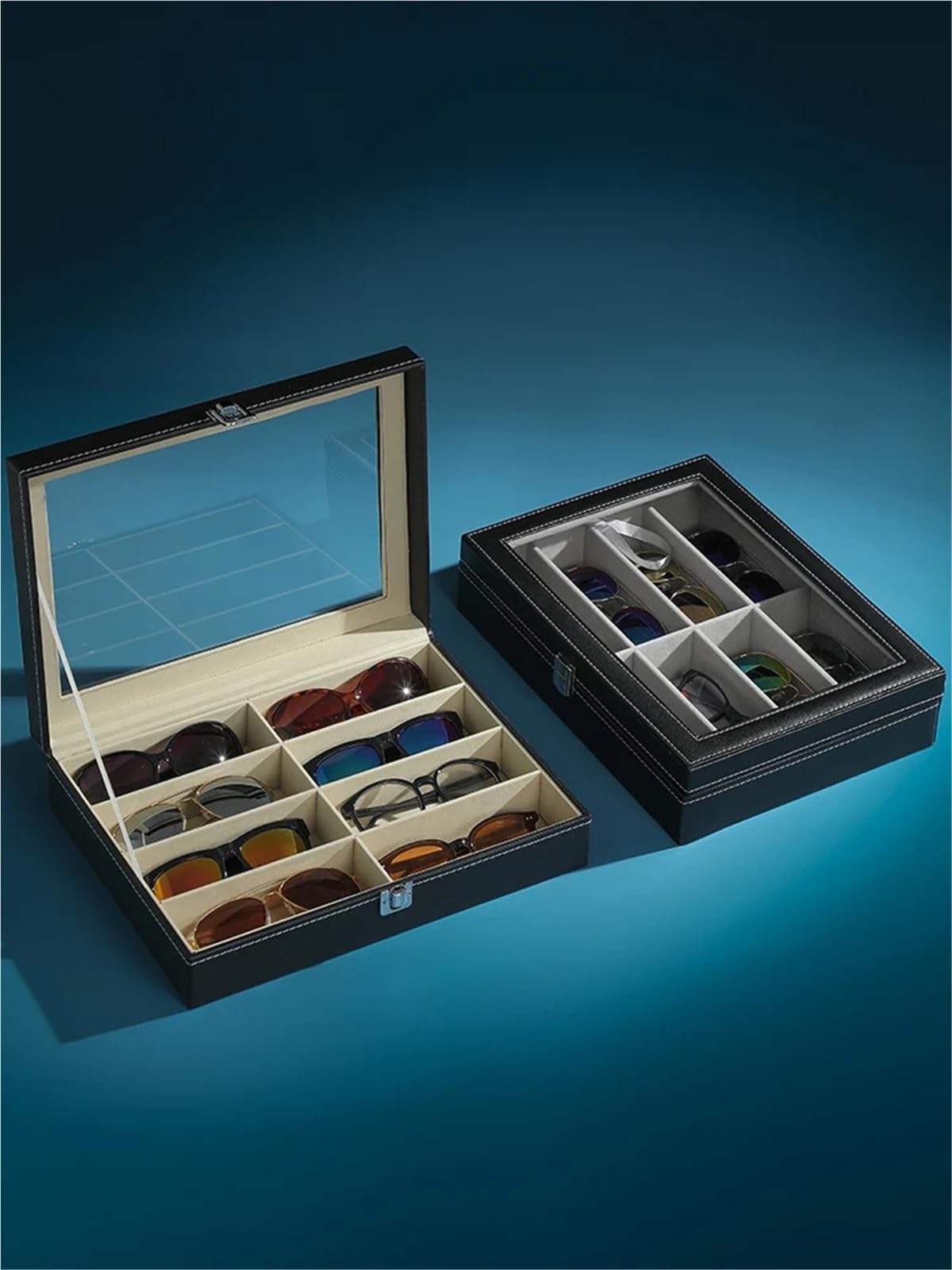Organizador Para Gafas De Sol Estuche de gafas de cuero PU, gafas de sol de gran capacidad for hombres, gafas de sol for mujeres, estuche for gafas for miopía, caja for presentación de joyas(3 Slot Be
