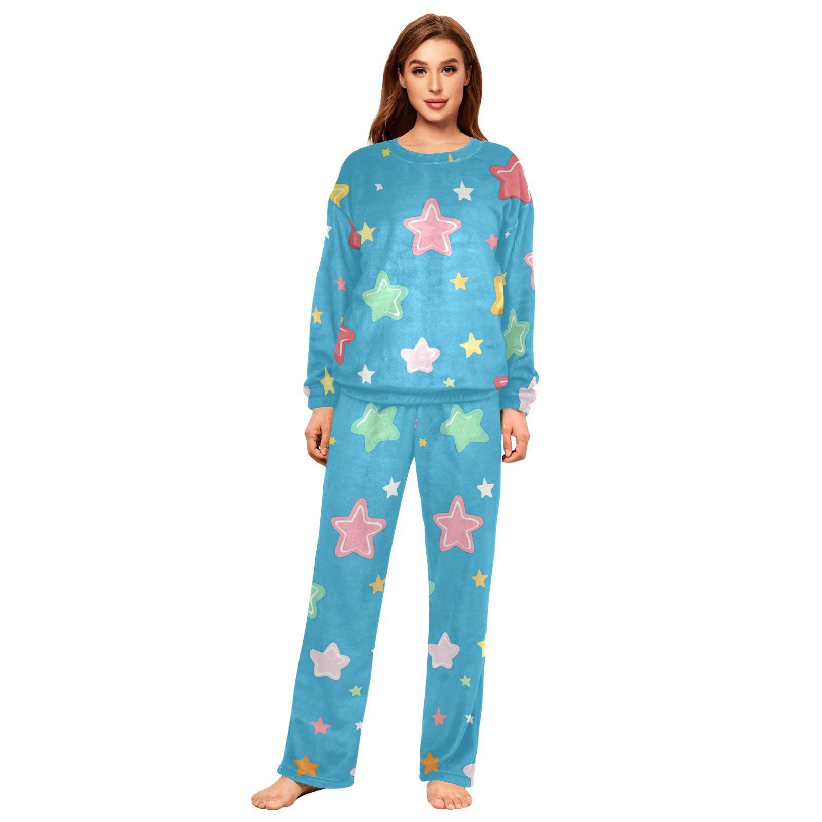 Pigiama da donna a maniche lunghe in pile colorato con tasche