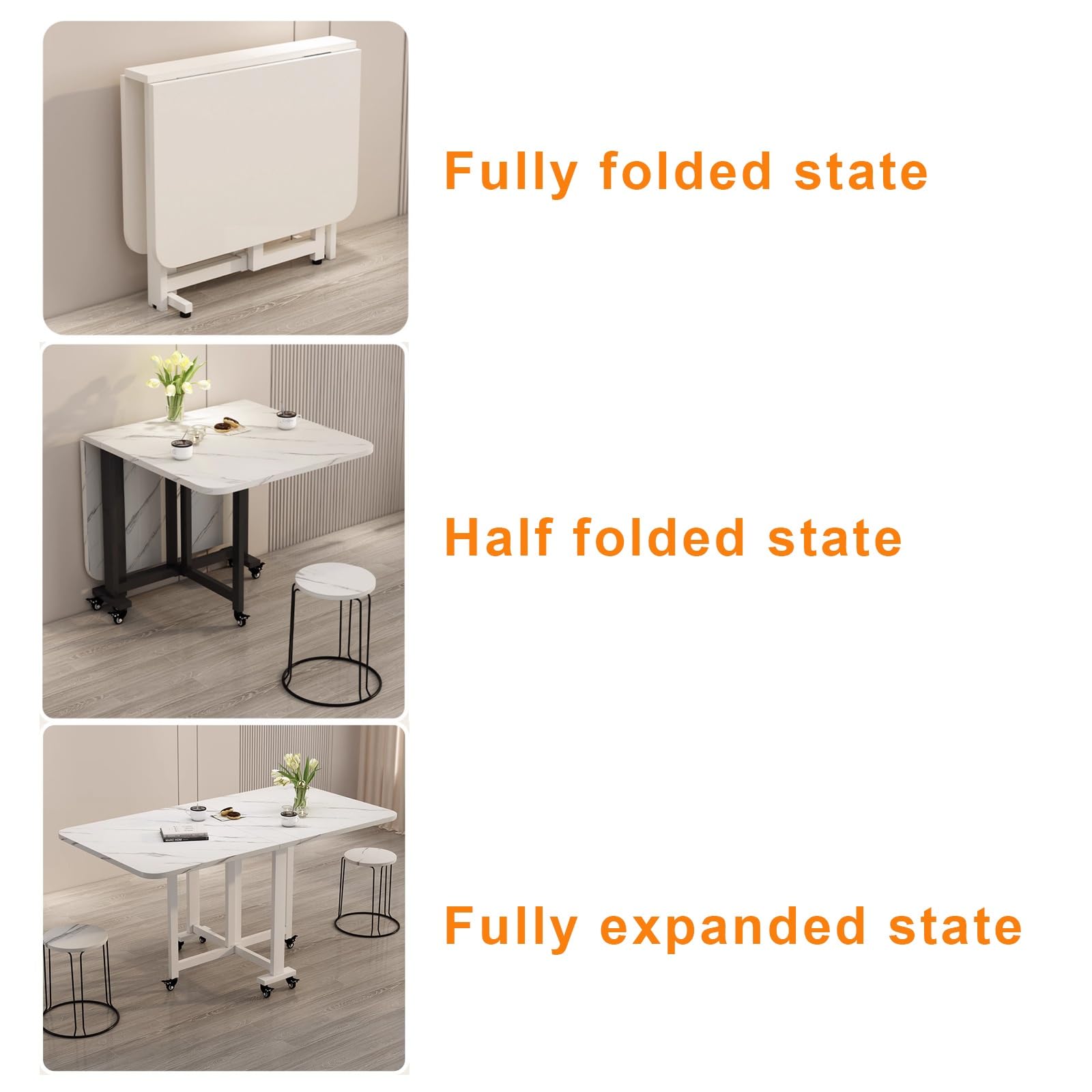 Table de salle à manger avec cadre en métal pour 4 à 8 personnes - Économie d'espace - Pour terrasse, jardin, événements, salle à manger en plein air - Design extensible