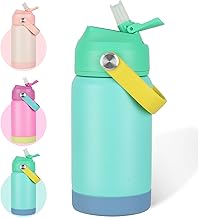 AMFUN Kinder Edelstahl Isolierte Wasserflasche, 350ML Trinkflasche Kinder mit Strohhalm, Kinderflasche Auslaufsicher, Kleinkind Thermosflasche für Schule - BPA Frei
