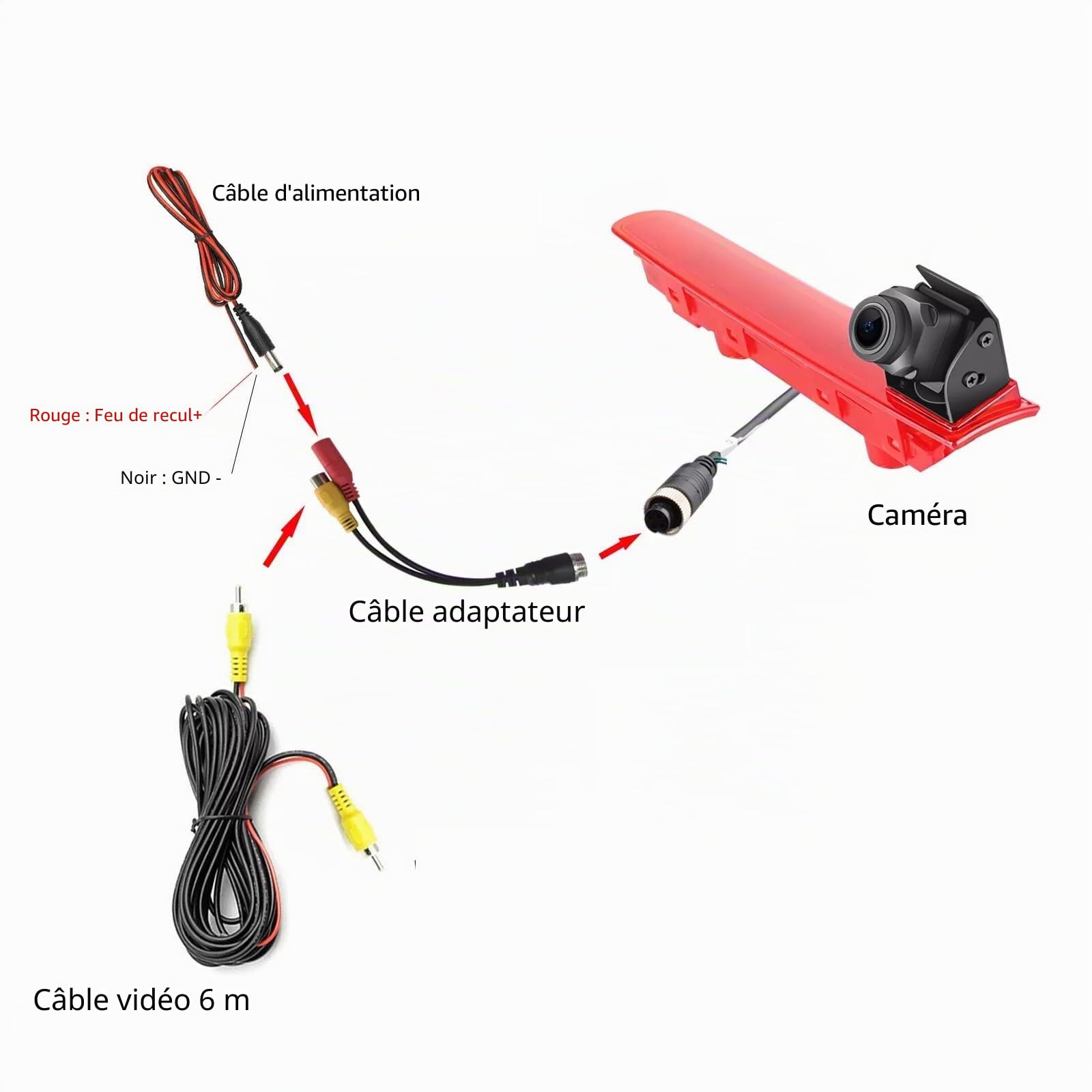 Troisième Feu Stop Arrière avec Caméra de Recul Intégrée Compatible avec VW Transporter T5 T6 2010+