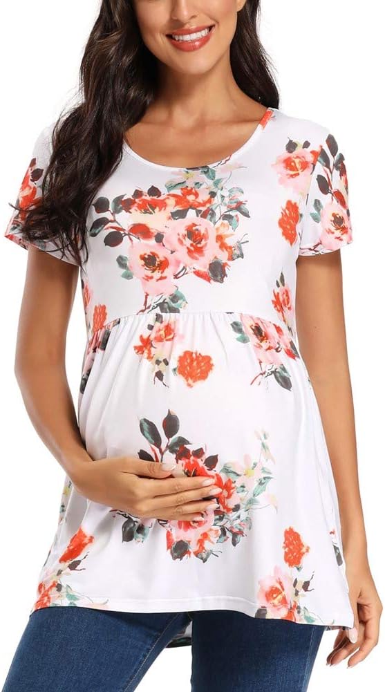 Jezero Women's Maternity Tops Short & Long Sleeve Side Ruching Round Neck Shirts - Image 2