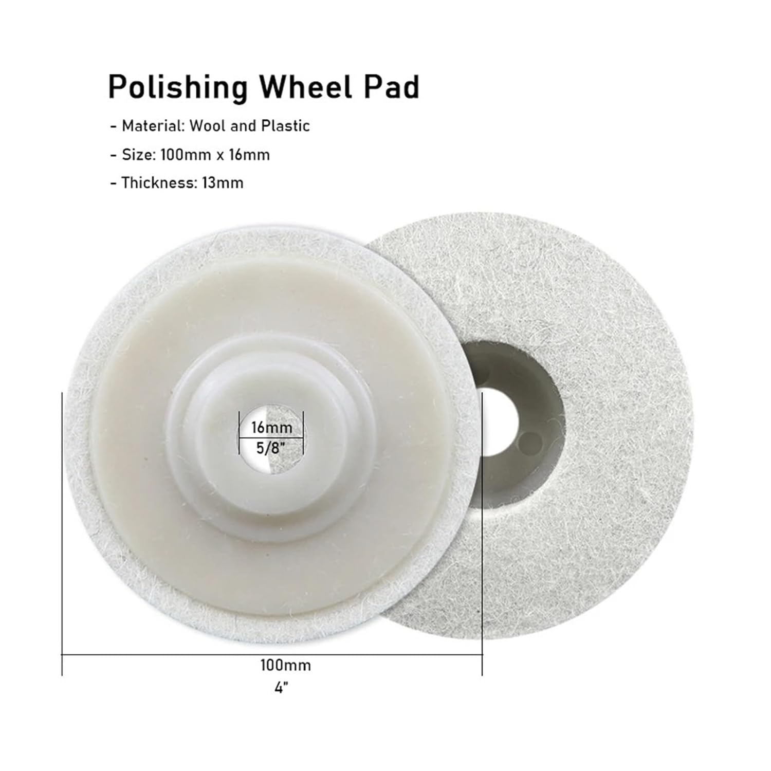 4 Inch Wool Felt Polishing Disc Buffing Pads for Angle Grinder Cleaning Wheel Metal 100mm X 16mm Abrasive Tool(10PCS)