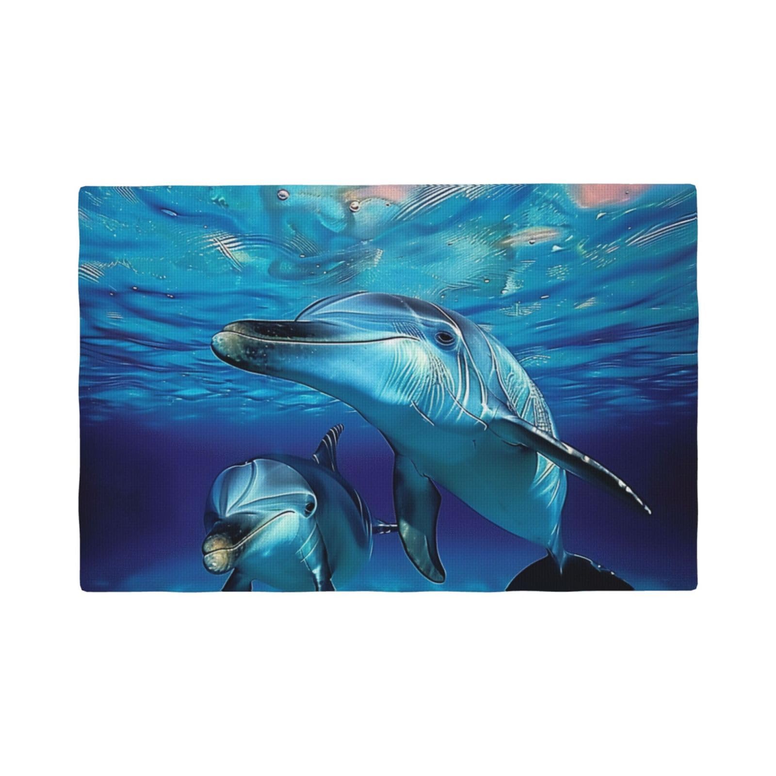 Dolphin Print Placemats Set, Heat Resistant Washable Placemat 12x18in Table Mats for Party Kitchen Dining Table Decoration Indoor Outdoor, Six Piece