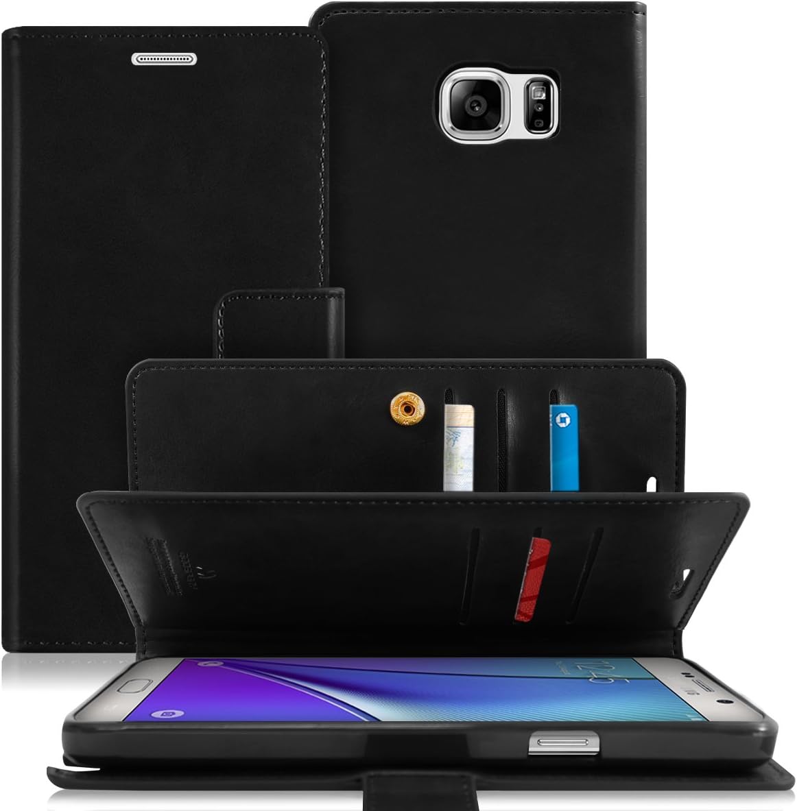 GOOSPERY Mansoor Wallet for Samsung Galaxy Note 5 Case (2015) Double Sided Card Holder Flip Cover - Black