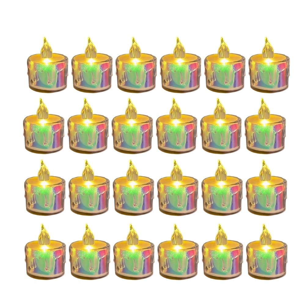 IJSDNVJNDX Flameless LED Electronic Candle 24Pcs Crystal Led Tealight Candles Electric Fake Votive Candles for Wedding, Dating, Dinner A