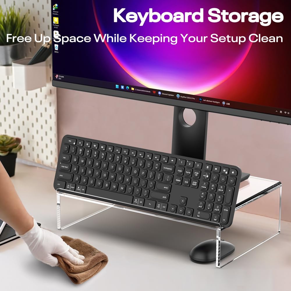 Crpich Clear Acrylic Monitor Stand Riser with Slot for Desk Accessories Organizer, Ergonomic Desktop Organizer for Computer, Laptop, Screen – Sleek & Durable Design for Office or Home