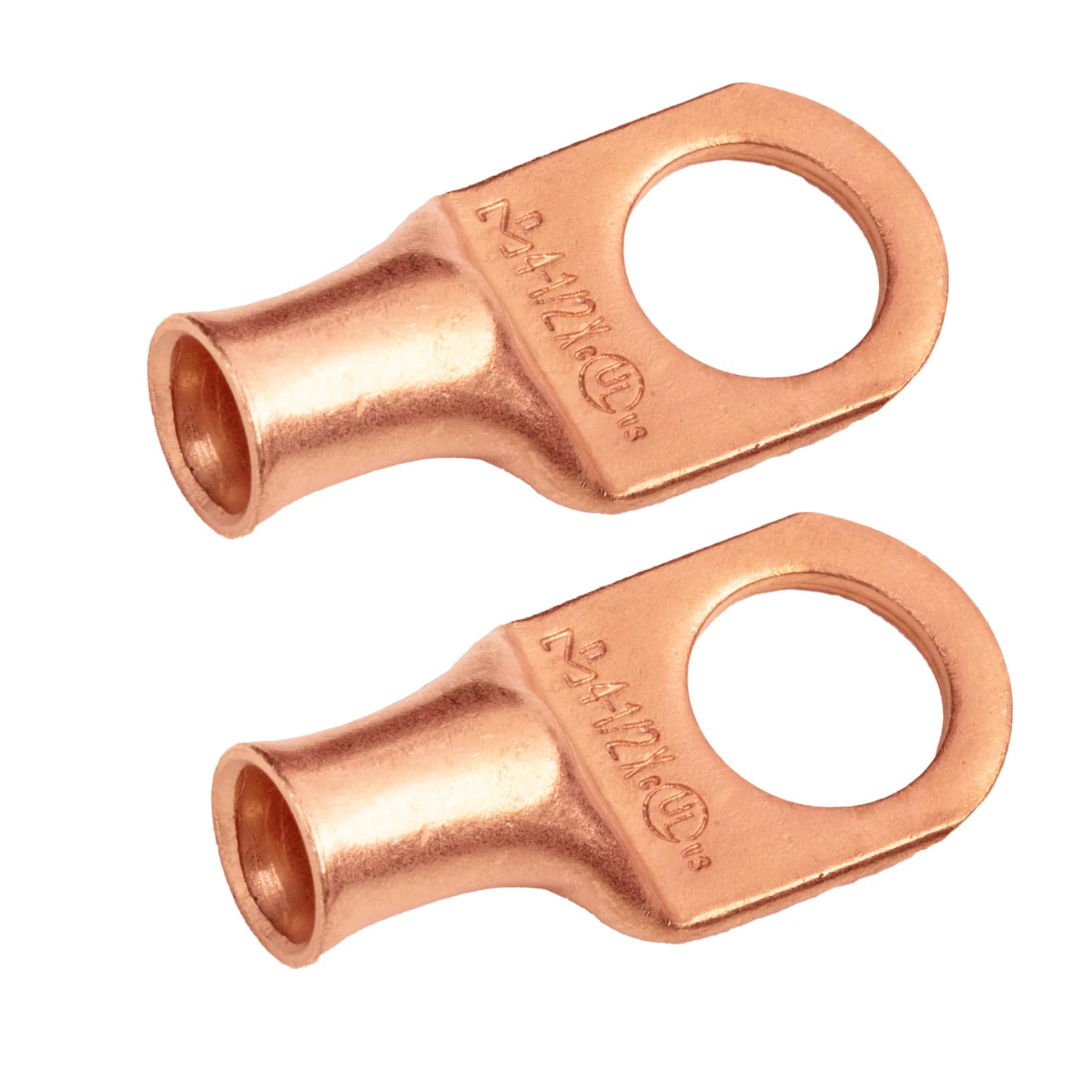 SELTERM 2pcs 4 AWG 1/2" Stud Copper Wire Lugs, Battery Lugs, Ring Terminals, Battery Cable Ends, 4 Guage Ring Terminal Connectors, UL Heavy Duty Bare Copper Eyelets Battery Terminal Connectors