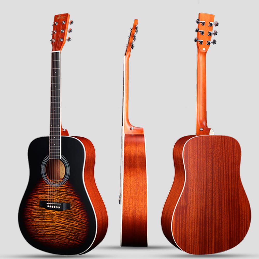 Winzz Guitare Acoustique Adulte 4/4, Guitare Enfant 12+ Ans, Kit Guitare folk Debutant, Guitare Seche à Corde d'acier avec 11 Accessoires (Sunburst Mat, 41 Pouces)