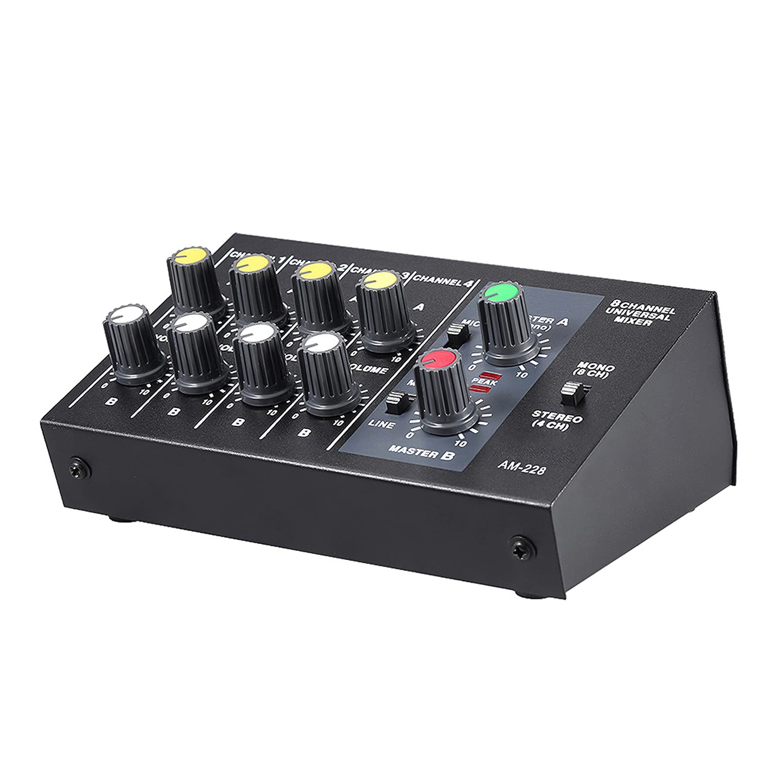 AM-228 Stereo Mixer Audio 8 Canali Ultra-compatta Rumore Basso Metallo Mono con Cavo Adattatore di Alimentazione
