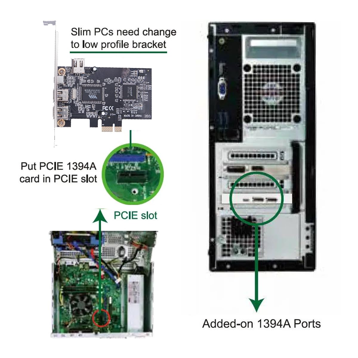 Carte PCI-E 1X 4X 16X vers Firewire 400, Carte de Capture IEEE 1394a PCI Express 4 Ports, Adaptateur IEEE-1394 400 Mbps 6 Broches et 4 Broches pour Windows, Mac OS et Linux