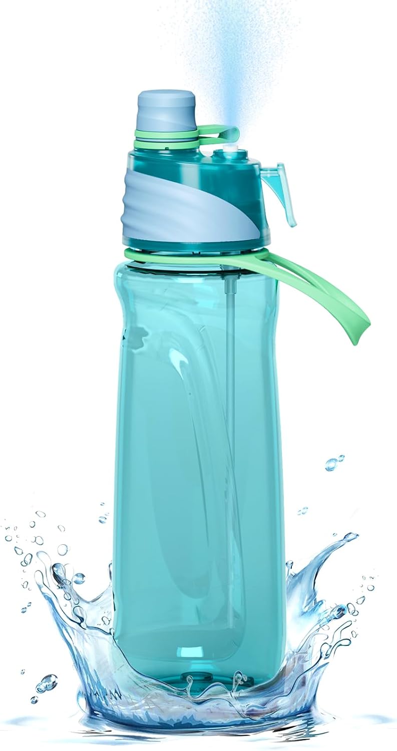 Sport Water Bottle with Misting & Drinking – Large BPA-Free, Leak-Proof, Silicone Spout Cover & 2-in-1 Mist N’Sip Function Reusable Plastic for Gym,School,Camp,Travel,Outdoor,Kids – Morden Blue