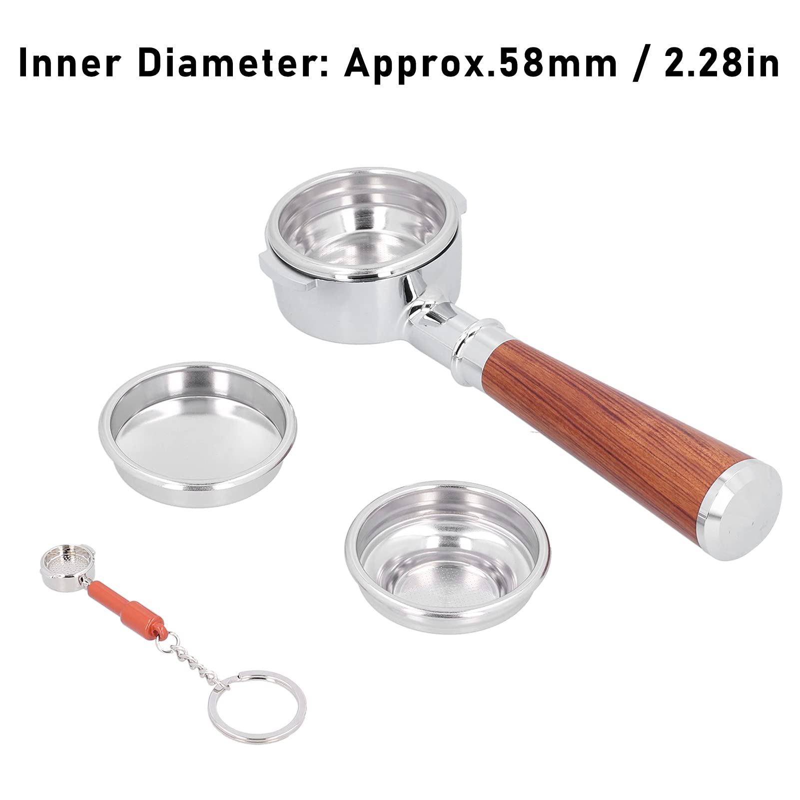 Yctze 58 Mm Bodenloser Portafilter mit Holzgriff für Espressomaschinen - Essentielles Kaffeezubehör für Hausbaristas (E61 -Legierung - ein rotes Rosenholz im Stil)