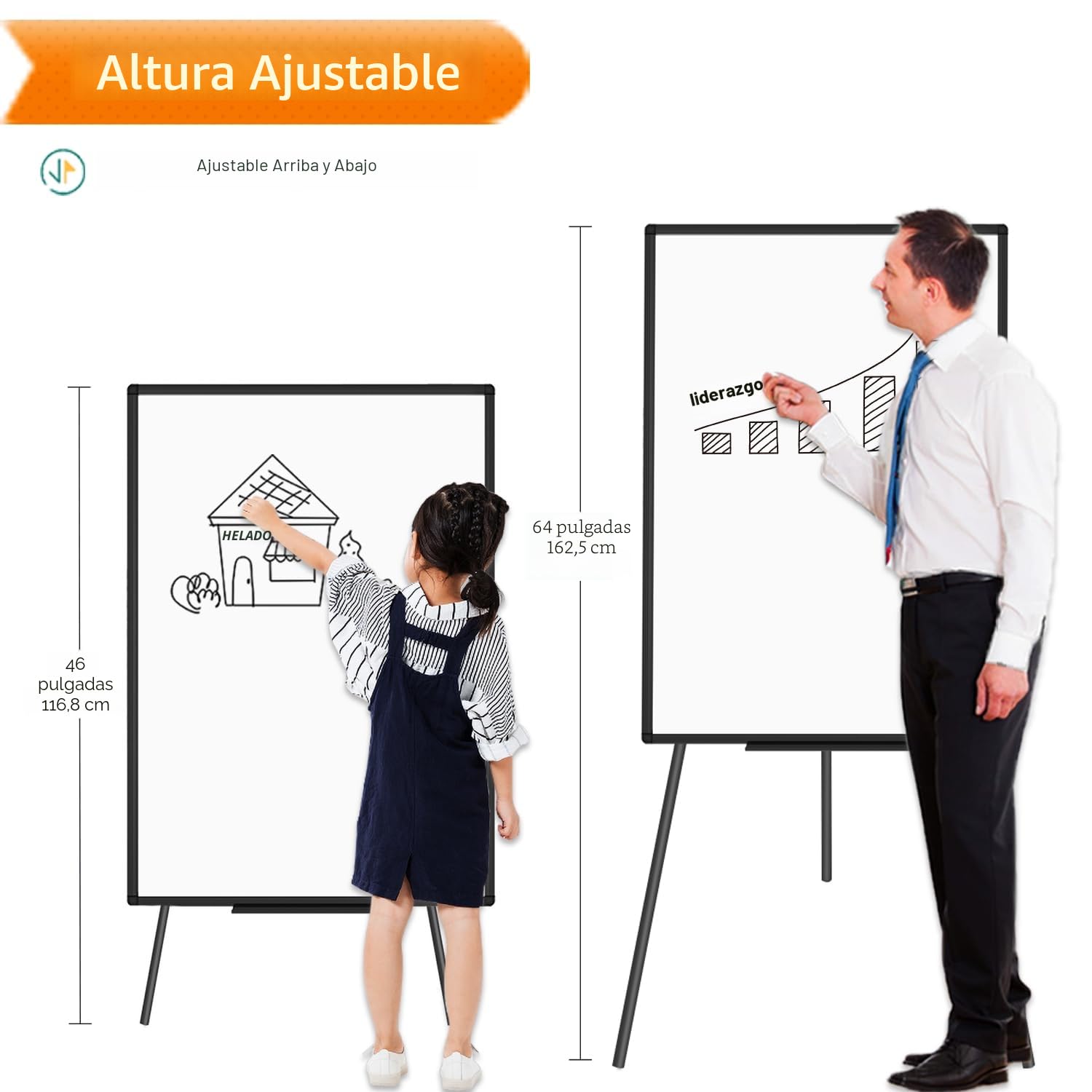 VIZ-PRO Pizarra blanca magnética con caballete y altura ajustable, 90x60 cm, con marco negro, para oficina, escuela y hogar
