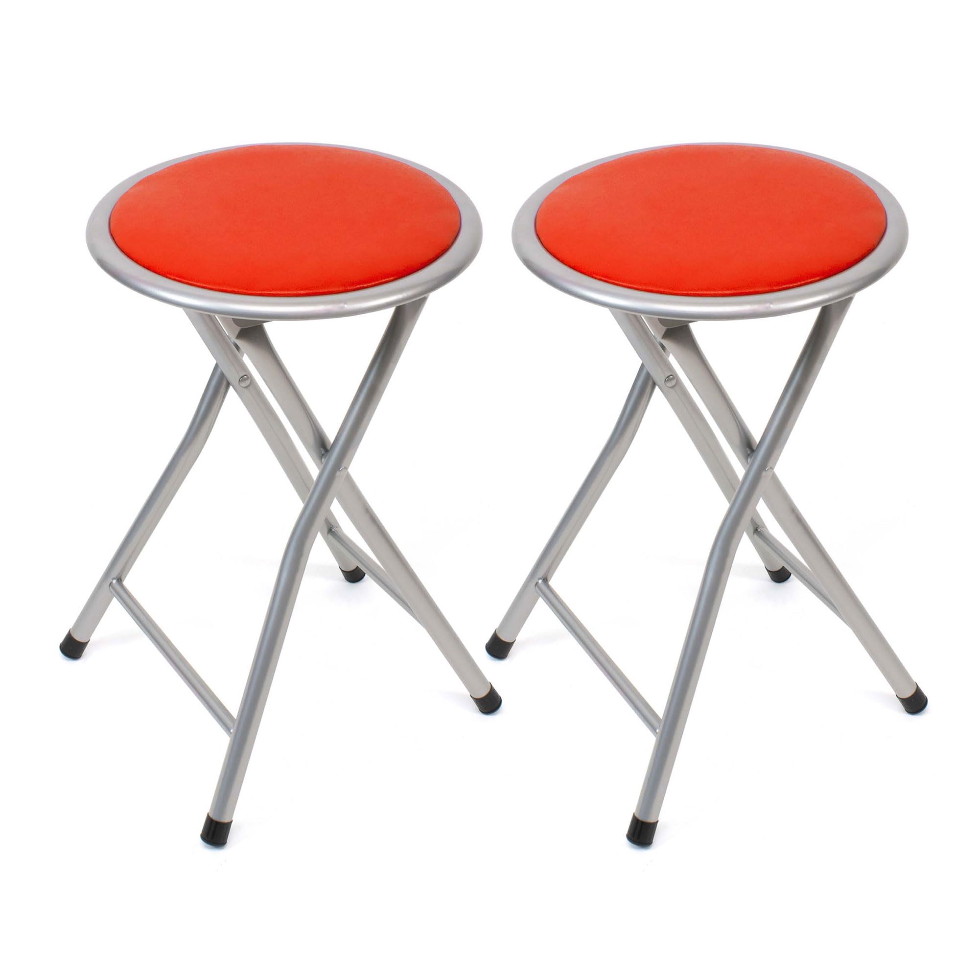 THE SECRET HOME - Pack of 2 Aluminium Folding Stools – Metal Chair and Padded Seat – Ideal for Kitchen, Terrace, Camping, Office – Diameter 30 x Height 45 cm (Red)