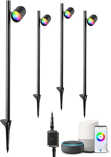 EDISHINE Iluminación inteligente de paisaje de bajo voltaje, foco de paisaje al aire libre de 300 lúmenes, RGBW IP67 impermeable 12 V, control de