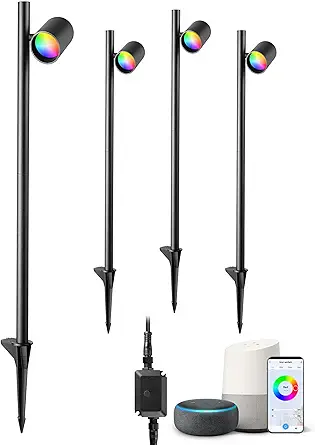 EDISHINE 48Ft Smart LED Landscape Lighting, IP67 Waterproof Outdoor Spotlights with APP Control (4 Pack)