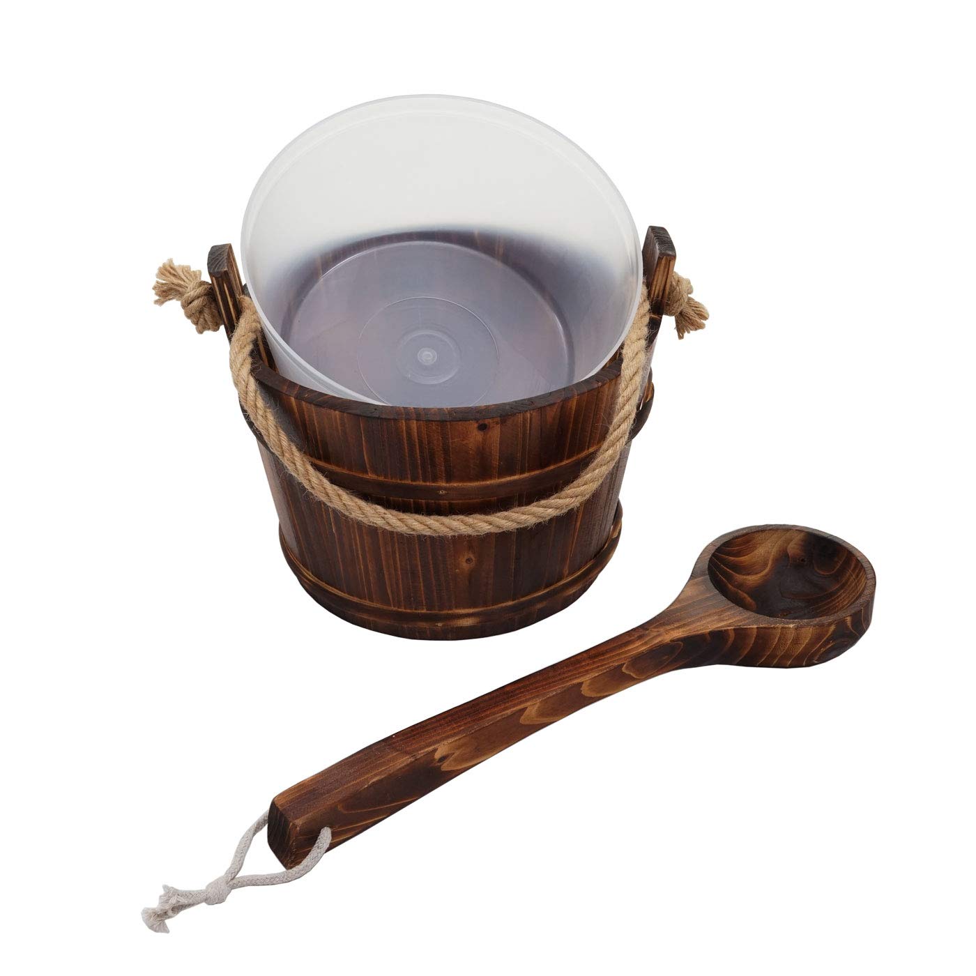 Saunakübel mit Einsatz HWC-B26AM, Saunazubehör Saunaeimer Saunakelle Aufguss, Kiefernholz 3,5 L - dunkel-braun