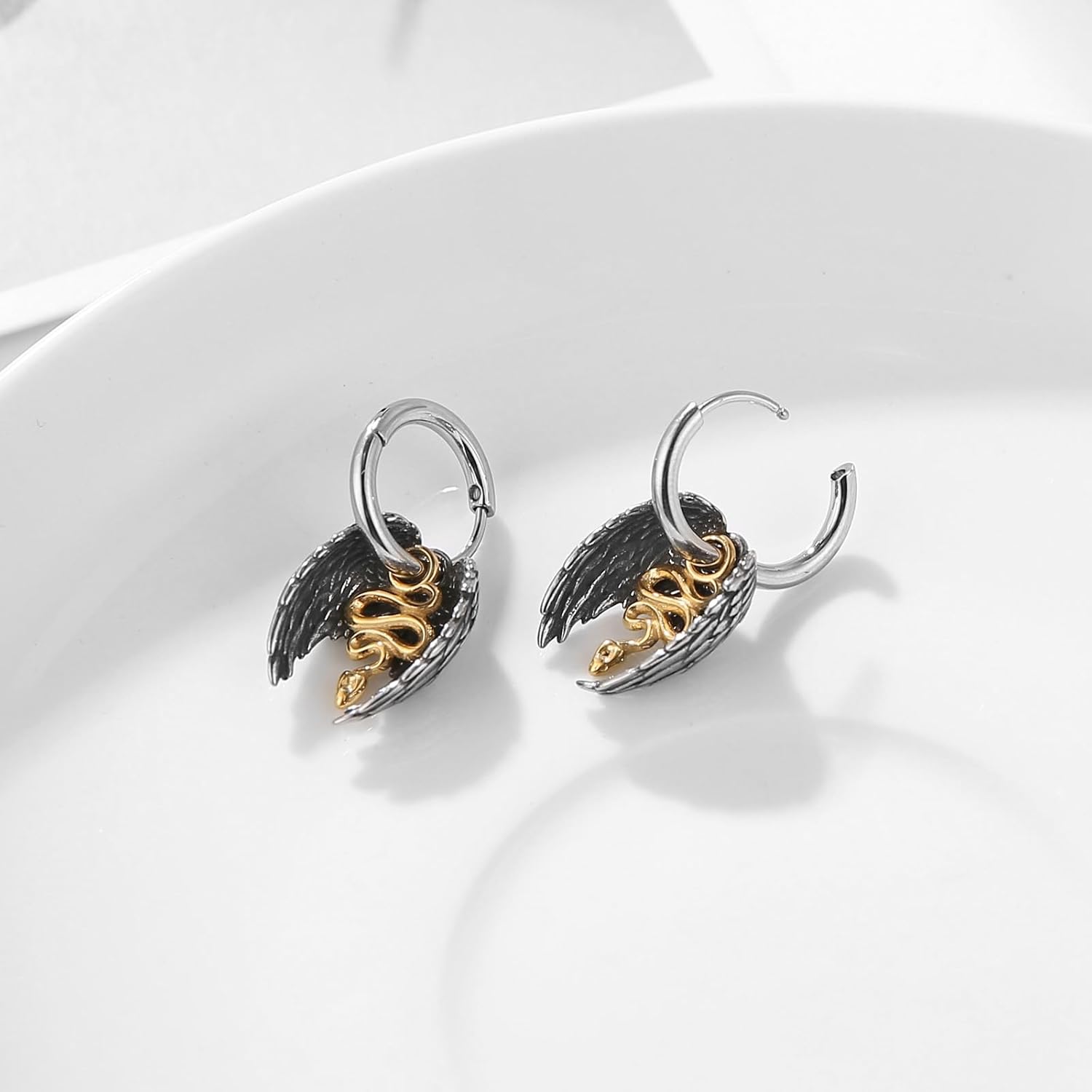 HZMAN Guardian Angel Wings Dangle Earring for Women Stainless Steel Lightweight Hypoallergenic Gothic Hinged Hoop Earring Party Wedding Jewelry Gift - Image 6