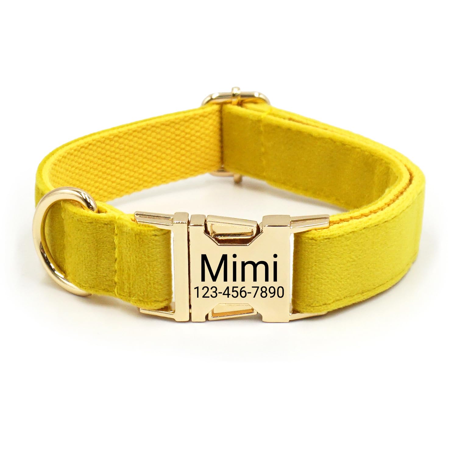 Personalized Soft Dog Collar, Laser Engraved Metal Buckle Dog Tag, Adjustable Through D-Ring, and Colors(Lemon, L)