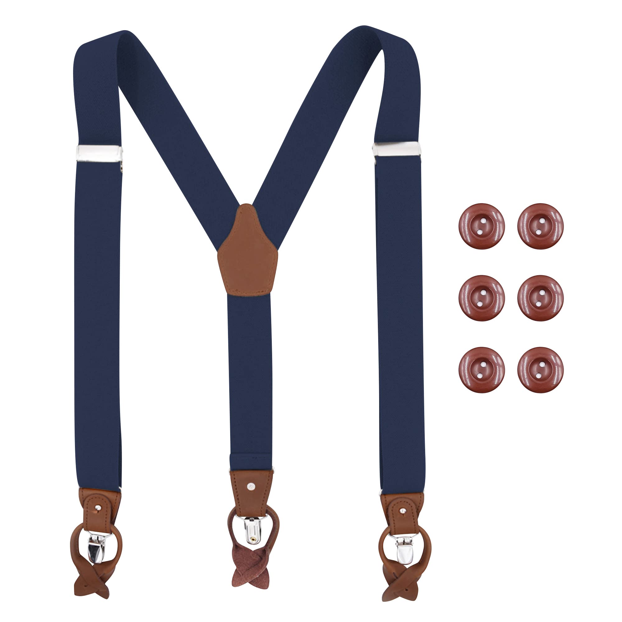 Beaface Men Braces with Buttons and Strong Clips, Heavy Duty Braces for Men Trousers Button End, Vintage Suspenders Braces for Men Elastic Adjustable Y Shape 1.4" Wide