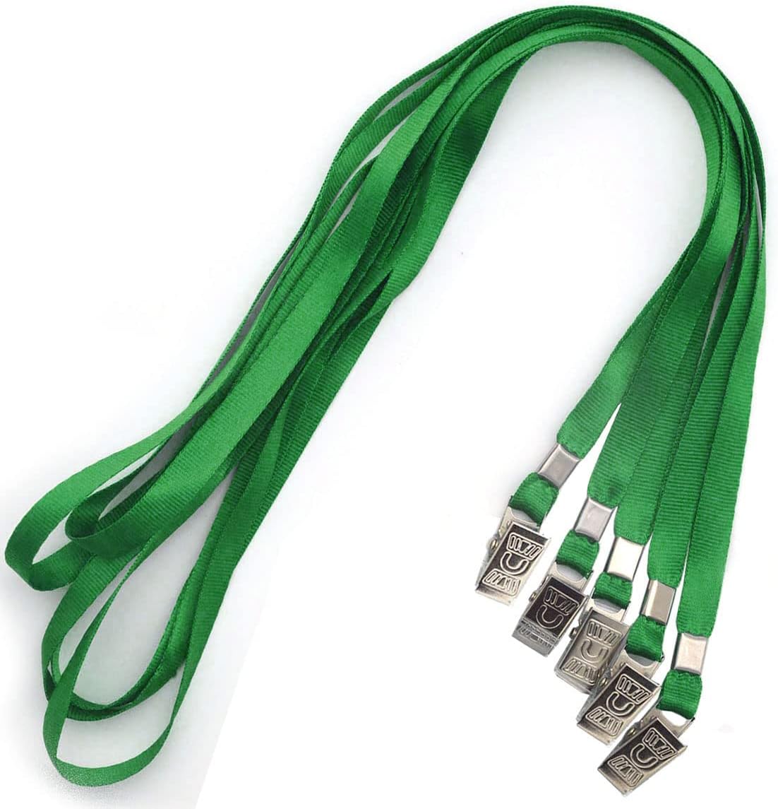 Ollain Lanyards for Id Badges Nylon Neck Flat Cruise Lanyard Bulldog Clips Durably Lanyards for Men Women Office ID Name Tags and Badge Holders (Green, 100 Pack)