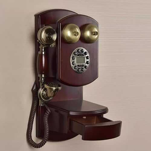 Teléfono retro de montaje en pared, teléfono fijo antiguo, teléfono de botón pulsador, teléfono con cable casero, A