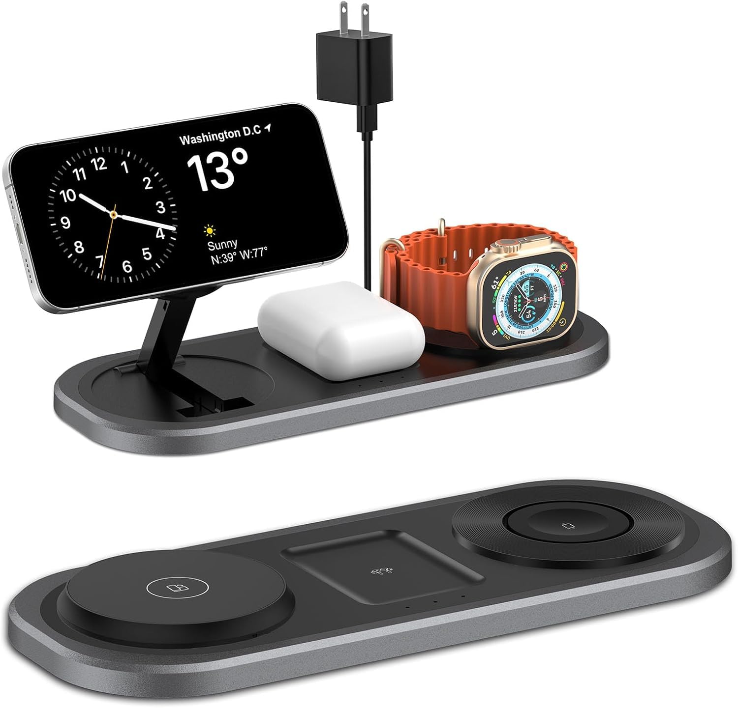 3 in 1 Faltbare Ladestation für Apple Geräte, Fast Wireless Charger Stand für Magsafe für iPhone 16 15 14 13 12 Pro Max Plus, Apple Watch Series & AirPods pro/2/3/4, Geschenke für Frauen Männer