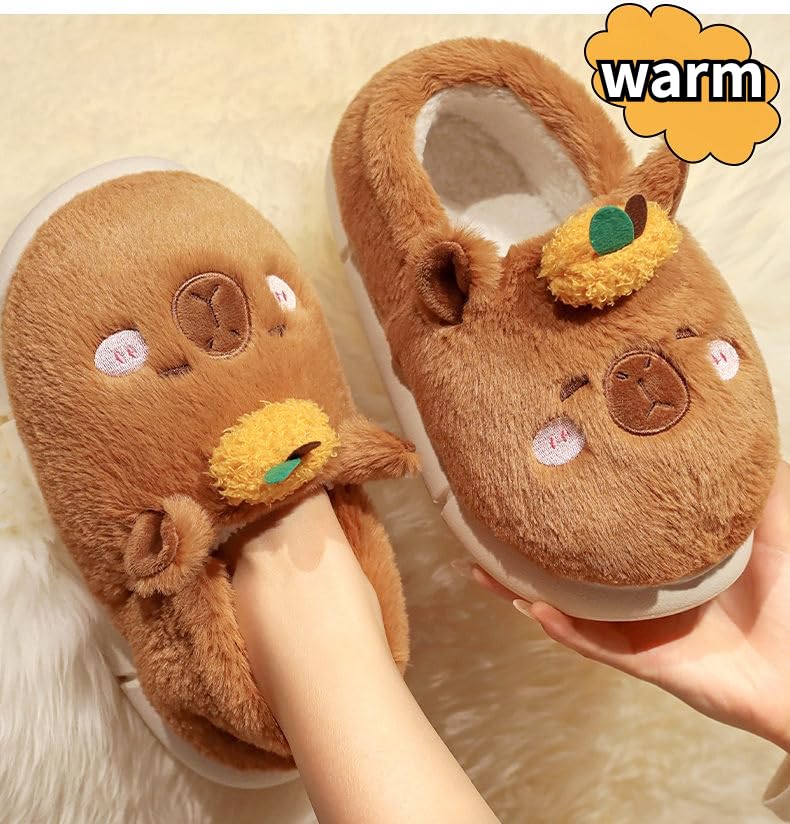 Capybara Plush Slippers - Women's Cute Warm Fuzzy Kawaii Slides Slip-on Swollen Feet Slippers Wide Non-Slip Indoor Outdoor Shoes Flip Flop Cartoon Animal3