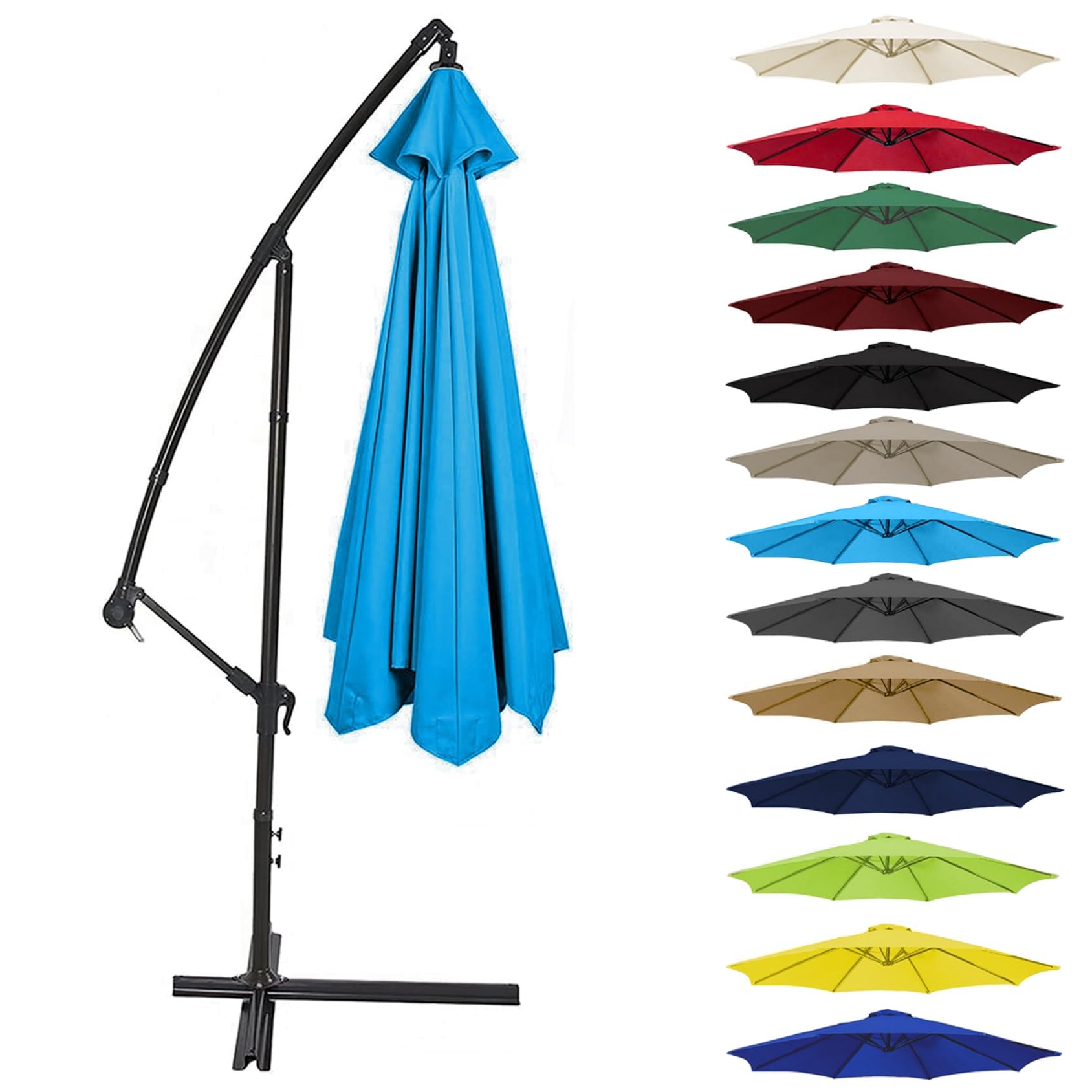 Canopy Cover 200CM 2.7M 300CM (6 Arms/8 Arms) Umbrella Replacement Cloth Cantilever Parasol Top Fabric Cover UV Protective(Color:Lake blue,Size:8 ribs-3m(9.8ft))