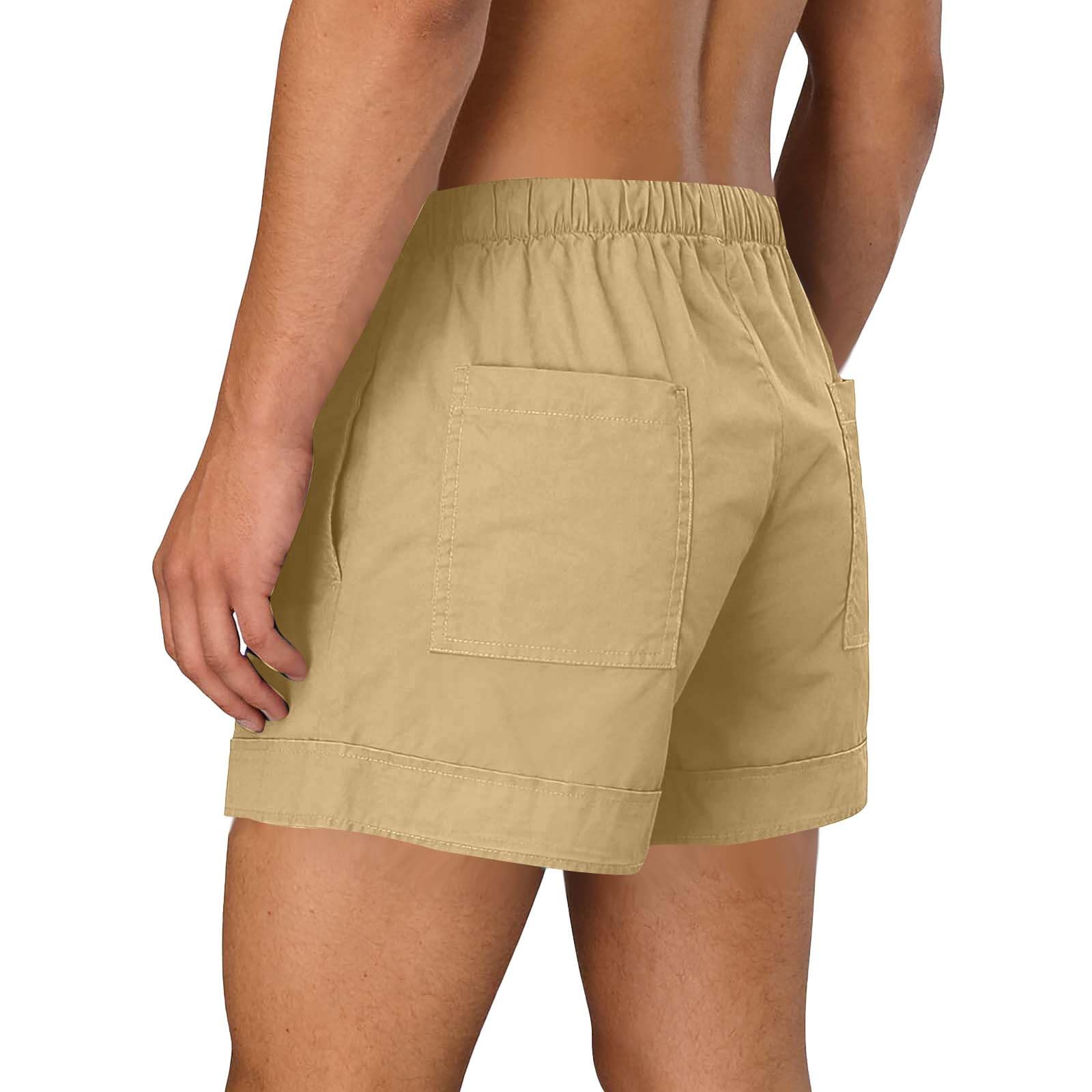 Pantalones cortos casuales de algodón transpirable para hombre, con cintura elástica, ajuste regular, para descansar, playa, con cordón, ligeros, holgados, suaves, cómodos, pantalones de verano de