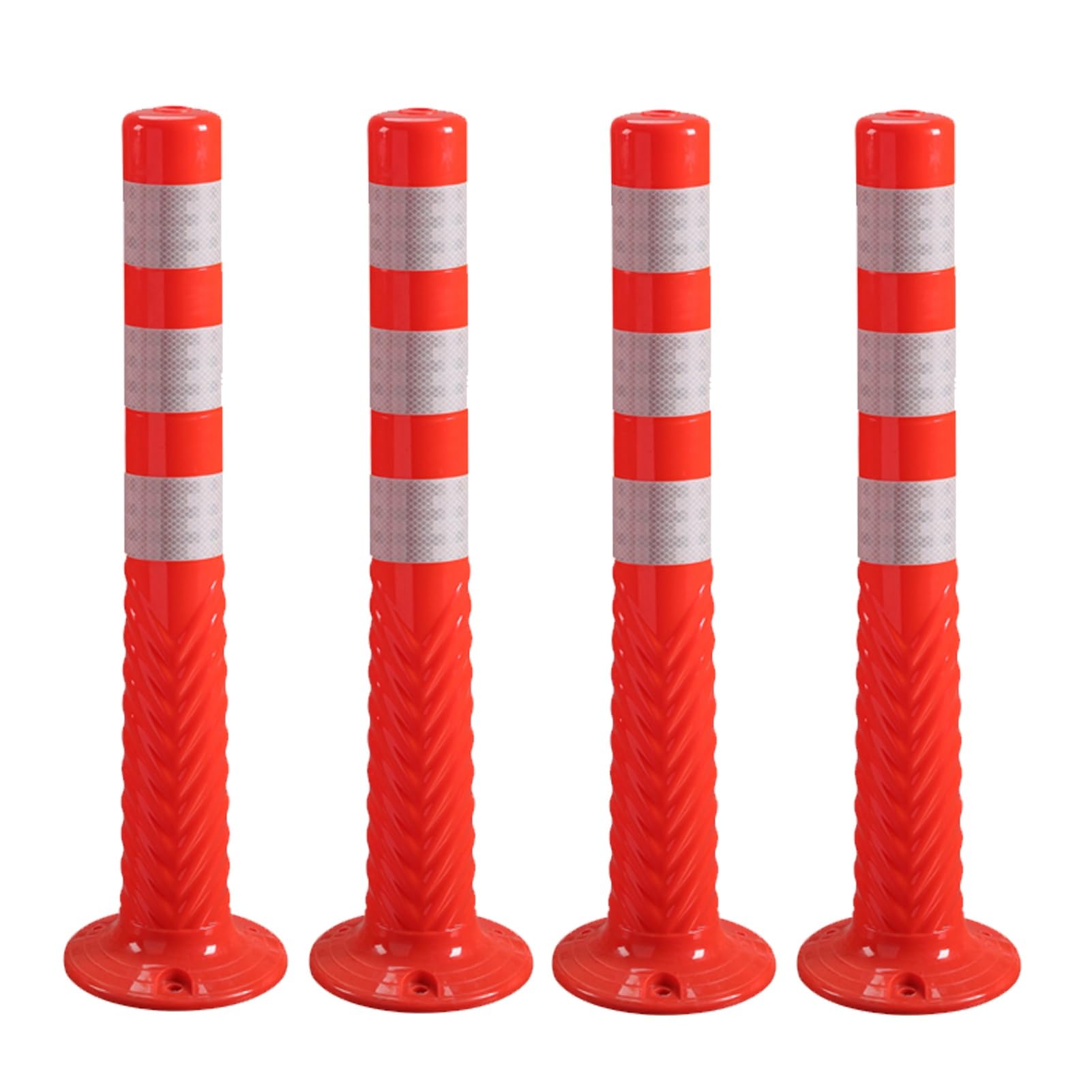 Bolardos de estacionamiento flexibles, conos de seguridad (4 unidades con kits), columnas de barrera para caminos y entradas de vehículos en rojo y blanco.